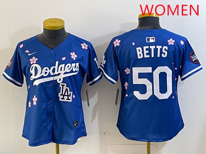 Women Los Angeles Dodgers #50 Betts Blue Sakura Edition 2025 Nike MLB Jersey style 9